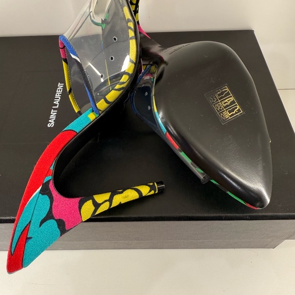 Yves Saint Laurent Sz 7.5 Multi Color w/ Clear Front Mules Shoes - Picture 6 of 6